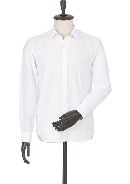 Beyaz Uzun Kol Filafil Sert Yaka Slim Fit Dar Kesim Basic Gömlek 1004225008 modelleri