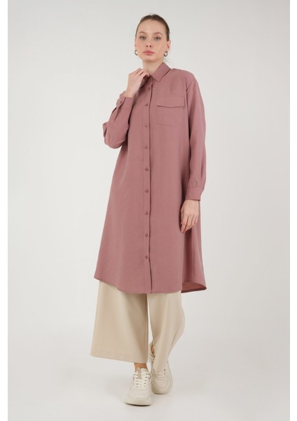 Parçalı Modal Gömlek Gül Kurusu