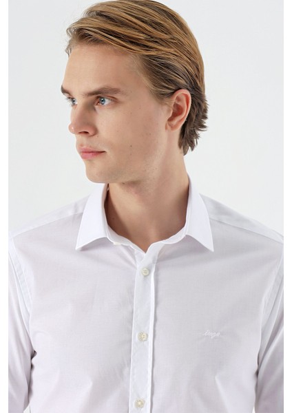 Beyaz Uzun Kollu Filafil Sert Yaka Cepsiz Pamuklu Basic Slim Fit Dar Kesim Gömlek 1004240008 indirimleri