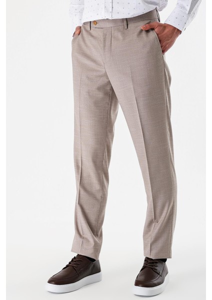Bej Desenli Likralı Yan Cepli Comfort Fit Rahat Kesim Klasik Pantolon 1003240154 modelleri