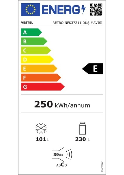 Retro NFK37211 Düş Mavisi 330 Lt E Enerji Sınıfı No-Frost Buzdolabı