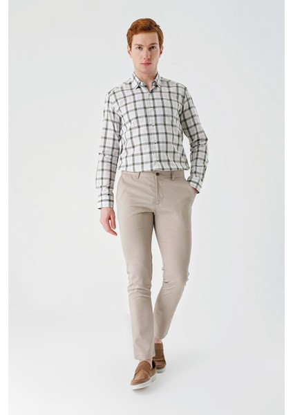 Koyu Bej Gabardin Pamuklu Yan Cepli Comfort Fit Rahat Kesim Casual Pantolon 1003240113