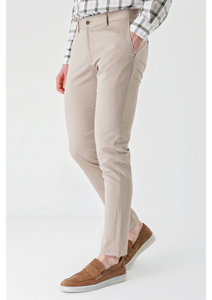Koyu Bej Gabardin Pamuklu Yan Cepli Comfort Fit Rahat Kesim Casual Pantolon 1003240113
