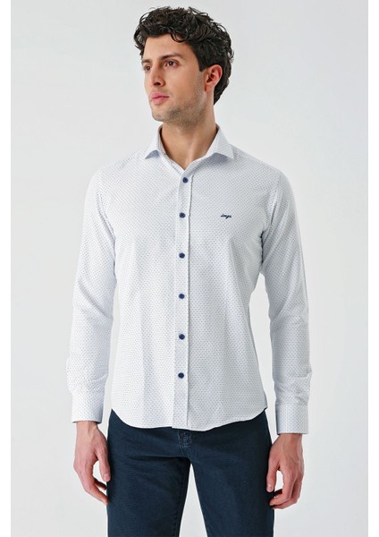 Koyu Lacivert Uzun Kollu Desenli Armürlü Cepsiz Pamuklu Klasik Slim Fit Dar Kesim Gömlek 1004240189 modelleri
