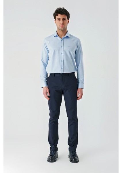 Lacivert Armürlü Pamuklu Yan Cepli Slim Fit Dar Kesim Casual Pantolon 1003240156