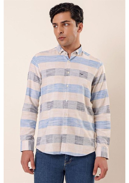 Uzun Kollu Kareli Cepsiz %100 Pamuk Klasik Slim Fit Dar Kesim Gömlek 1004230171