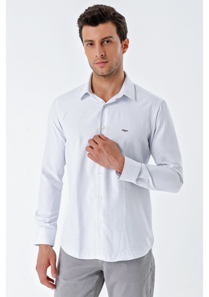 Beyaz Uzun Kollu Desenli Armürlü Sert Yaka Cepsiz Pamuklu Klasik Slim Fit Gömlek 1004230203 modelleri