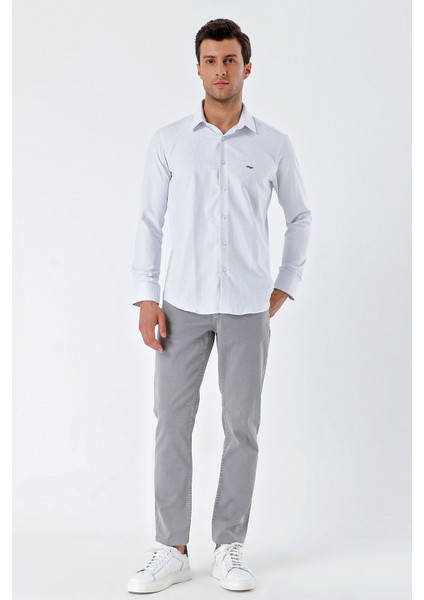 Beyaz Uzun Kollu Desenli Armürlü Sert Yaka Cepsiz Pamuklu Klasik Slim Fit Gömlek 1004230203 fırsatları