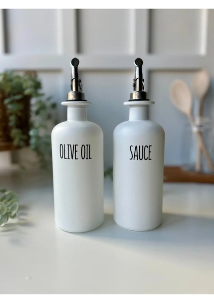 2'li Beyaz Gümüş Başlıklı Cam Yağdanlık Seti | Oil-Olive Oil-Vinegar- Sauce modelleri