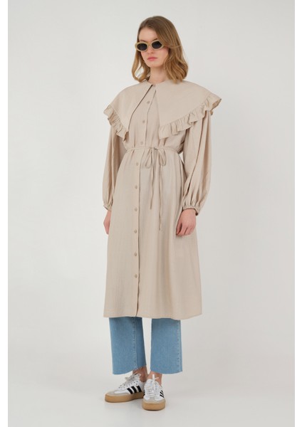 Yakası Fırfırlı Gömlek Bej modelleri