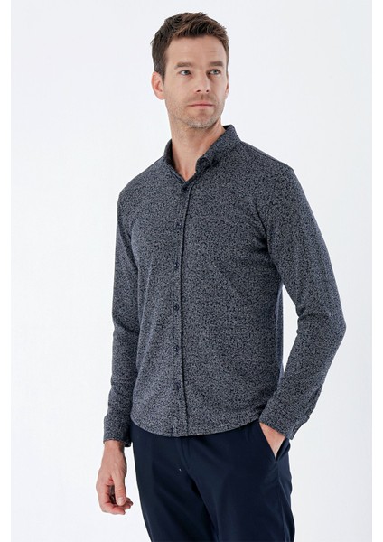Gri Uzun Kollu Desenli Örme Cepsiz Likralı Casual Slim Fit Dar Kesim Gömlek 1004235115 modelleri