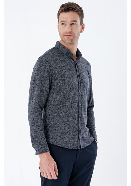 Gri Uzun Kollu Desenli Örme Cepsiz Likralı Casual Slim Fit Dar Kesim Gömlek 1004235115 indirimleri