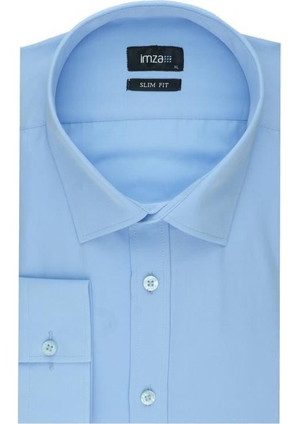 Saks Uzun Kol Sert Yaka Slim Fit Dar Kesim Basic Gömlek 1004190057