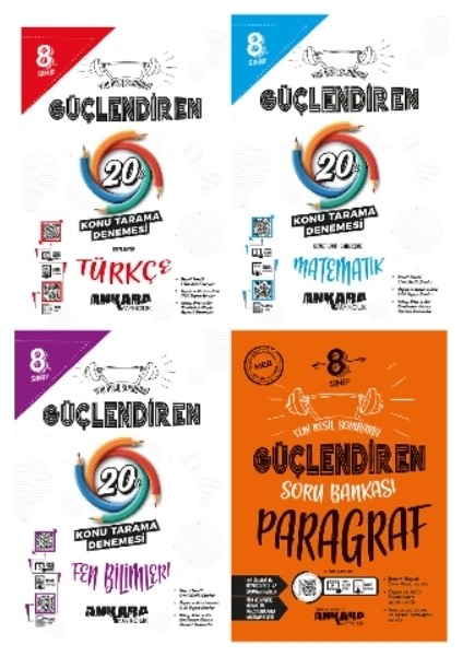 2024 8.⁠ ⁠.Sınıf Güçlendiren Türkçe 20'li Deneme - Matematik 20'li Deneme - Fen Bilgisi 20'li Deneme - Güçlendiren Paragraf Soru Bankası 4'lü Set