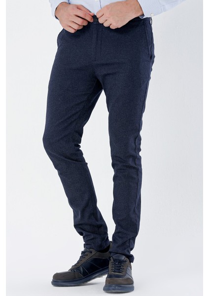 Koyu Lacivert Desenli Armürlü Yan Cepli Slim Fit Dar Kesim Casual Pantolon 1003235119 fiyatları