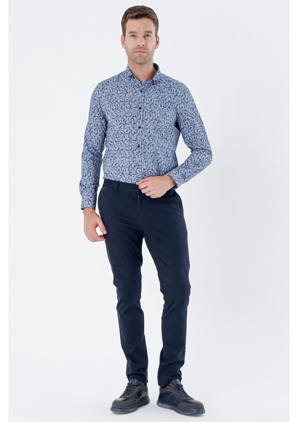 Lacivert Armürlü %100 Pamuk Yan Cepli Slim Fit Dar Kesim Casual Pantolon 1003235117 fırsatları