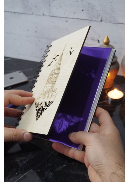 Galata Kulesi Desen Ahşap Defter - Ajanda - Günlük - Çizgisiz Defter (Ahşap Rengi Banu) A5 Notebook fiyatları