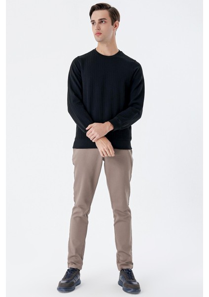 Siyah Uzun Kollu Örme Bisiklet Yaka Likralı Casual Comfort Fit Sweatshirt 1013235104