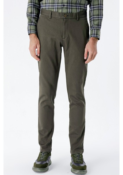 Koyu Haki Pamuklu Yandan Cepli Casual Slim Fit Chino Pantolon 1003235120