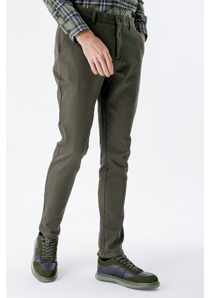 Koyu Haki Pamuklu Yandan Cepli Casual Slim Fit Chino Pantolon 1003235120 fırsatları
