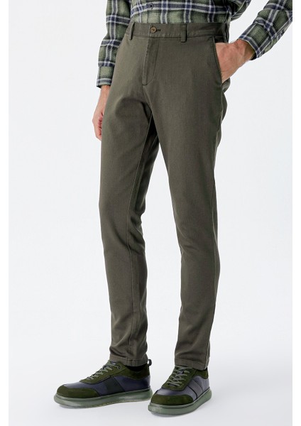 Koyu Haki Pamuklu Yandan Cepli Casual Slim Fit Chino Pantolon 1003235120 indirimleri