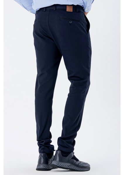 Koyu Lacivert Desenli Armürlü Pamuklu Yan Cepli Slim Fit Dar Kesim Casual Pantolon 1003235120 indirimleri
