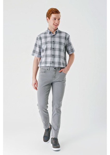 Gri Gabardin Pamuklu 5 Cep Slim Fit Dar Kesim Casual Pantolon 1003230318 modelleri