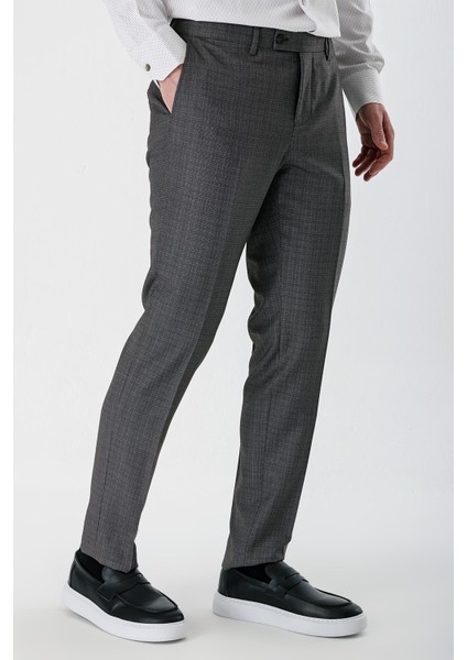 Koyu Kahverengi Desenli Pamuklu Likralı Yan Cepli Slim Fit Dar Kesim Klasik Pantolon 1003240153 modelleri