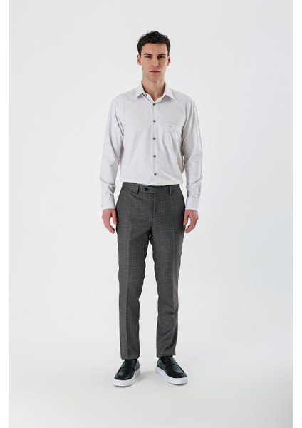 Koyu Kahverengi Desenli Pamuklu Likralı Yan Cepli Slim Fit Dar Kesim Klasik Pantolon 1003240153 fırsatları