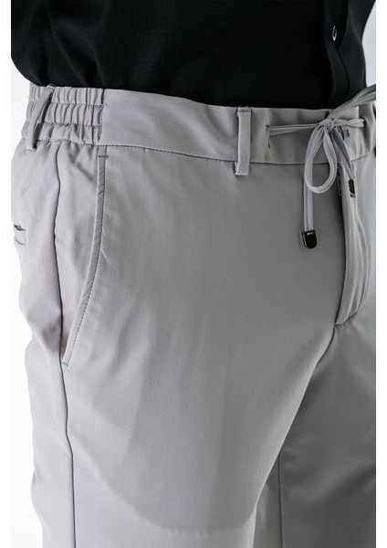 Açık Gri Likralı Yan Cepli Lastikli Slim Fit Dar Kesim Casual Pantolon 1003240155
