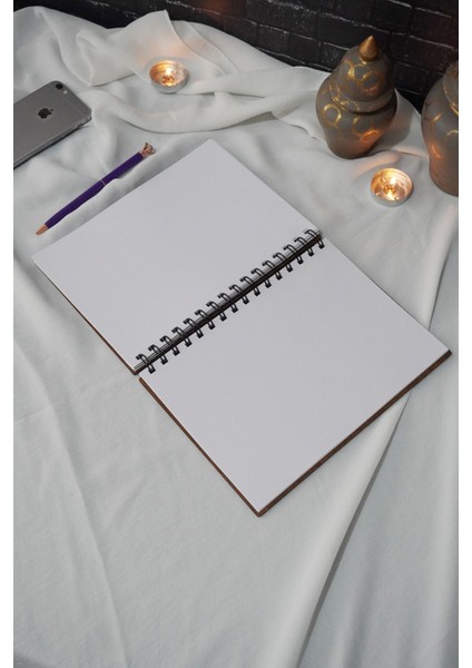 Panda Desen Ahşap Defter - Ajanda - Günlük - Çizgisiz Anı Defteri (Ahşap Rengi Ceviz) - A5 Spiralli