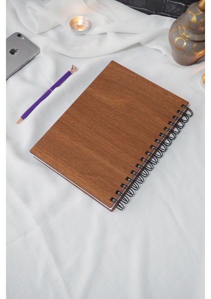 Panda Desen Ahşap Defter - Ajanda - Günlük - Çizgisiz Anı Defteri (Ahşap Rengi Ceviz) - A5 Spiralli