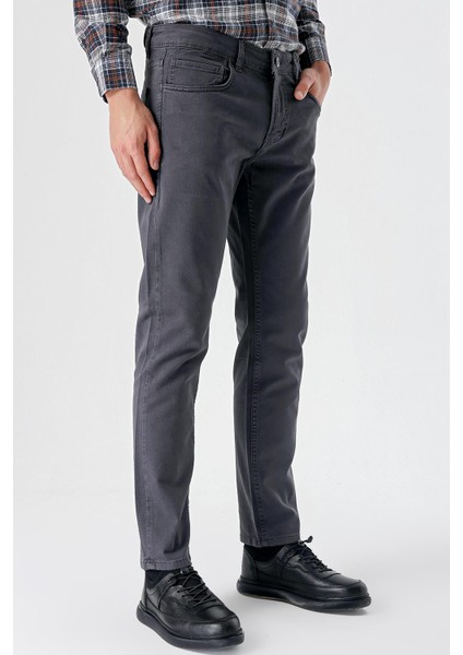 Koyu Antrasit Gabardin %100 Pamuk 5 Cep Slim Fit Dar Kesim Casual Pantolon 1003235317