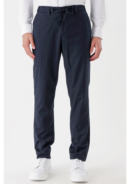 Koyu Lacivert Yan Cepli Slim Fit Dar Kesim Casual Pantolon 1003235121