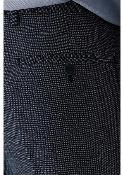 Koyu Lacivert Desenli Pamuklu Likralı Yan Cepli Slim Fit Dar Kesim Klasik Pantolon 1003240153 fırsatları