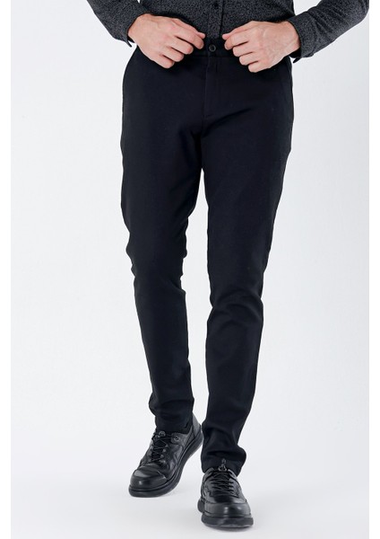 Siyah Pamuklu Yandan Cepli Casual Slim Fit Chino Pantolon 1003235120