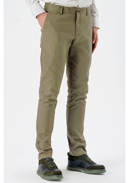 Koyu Haki Pamuklu Yandan Cepli Casual Slim Fit Chino Pantolon 1003240151 modelleri