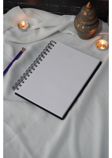 Kuşlu Tüy Tasarım Siyah Ahşap Kapaklı Defter - Çizgisiz Defter - Günlük - Ajanda - A5 Notebook