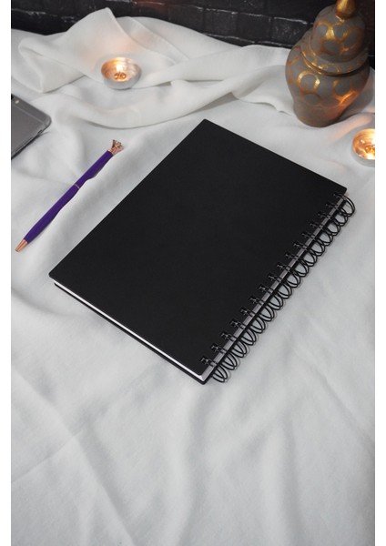 Kuşlu Tüy Tasarım Siyah Ahşap Kapaklı Defter - Çizgisiz Defter - Günlük - Ajanda - A5 Notebook