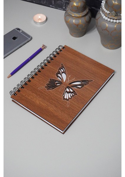 Kelebek Desenli Planlayıcı Ahşap Defter - Günlük Planlayıcı - Tarihsiz Ajanda (90 Sayfa) fırsatları