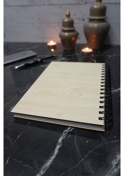 Kuş Tüy Desenli Ahşap Defter - Ajanda - Günlük - Çizgisiz Defter (Ahşap Rengi Banu) A5 Notebook