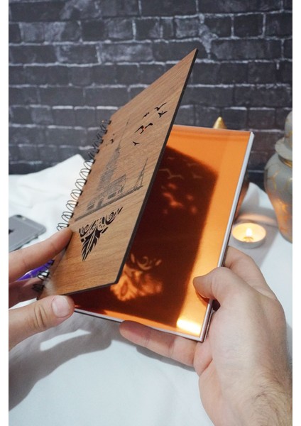 Kız Kulesi Motifli Ahşap Defter - Ajanda - Günlük - Çizgisiz Defter (Ahşap Rengi Ceviz) A5 Notebook