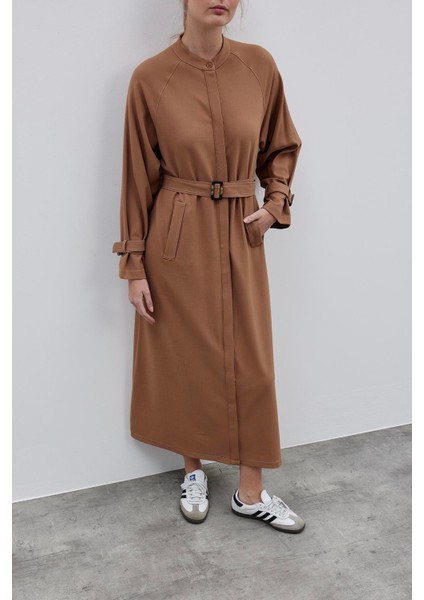Çift Iğne Kadın Elbise Camel