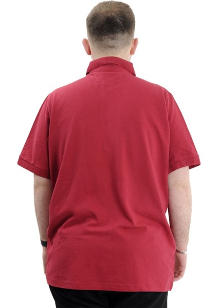 Battal Beden Erkek Tshirt Polo Yaka Cepli Klasik Pike 20552 Bordo