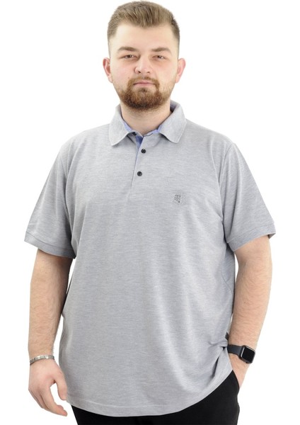 Battal Beden Erkek Tshirt Polo Yaka Nakışlı Klasik Pike 20553 Gimelanj