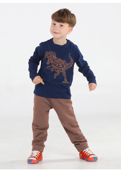 Kahve Yazılı Dino Jogger Pantolon + Tshirt Takım
