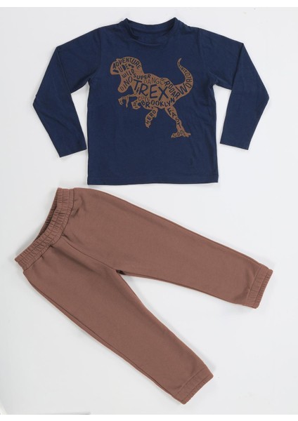 Kahve Yazılı Dino Jogger Pantolon + Tshirt Takım modelleri
