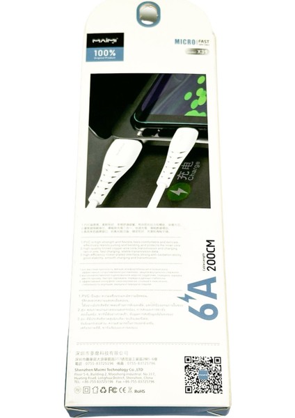 6A - Beyaz - Fast Charger - Mıcro Usb/data Şarj Kablosu - Samsung Ile Uyumludur