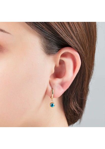 14 Ayar Altın Nazar Boncuklu Gözlü Model Altın Küpe 2.10 Gram Ağırlık