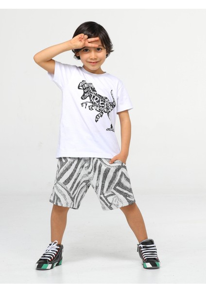 Siyah Desenli Dino Şort Takımtakım